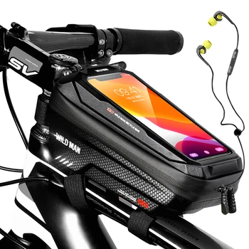 VAHŞI ADAM Yeni Bisiklet çanta çerçevesi Ön Üst Tüp Bisiklet Çantası Su Geçirmez 6.6 in telefon kılıfı Dokunmatik Ekran Çantası MTB Paketi Bisiklet Aksesuarları