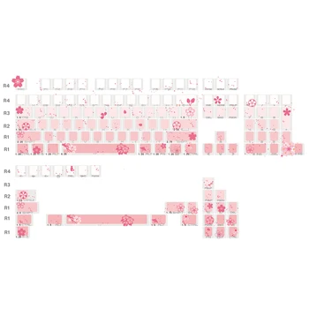 Sakura Pembe Beyaz Degrade Renk Keycaps 68 75 84 87 104 ANSI Düzeni Mekanik Klavye OEM Profil PBT yan ışık anahtar kapağı