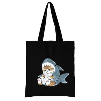 Kadın Tuval Omuz Kadın Özelleştirilebilir Logo Geri Baskılı Kumaş Kedi Alışveriş Çantası Kumaş Özel tasarımcı çantaları Alışveriş Çantaları