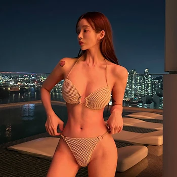 Yeni Yüksek Elastik bikini seti 2023 Yaz için İki Adet Dantel-up Seksi Kadın Mayo Plaj Mayo Mayo