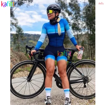 KAFİTT Triatlon kıyafetleri Macaquinho Ciclismo Feminino Uzun Kollu Bisiklet Jersey Skinsuit Setleri 20D JEL Pedi Tulum Kitleri Yaz